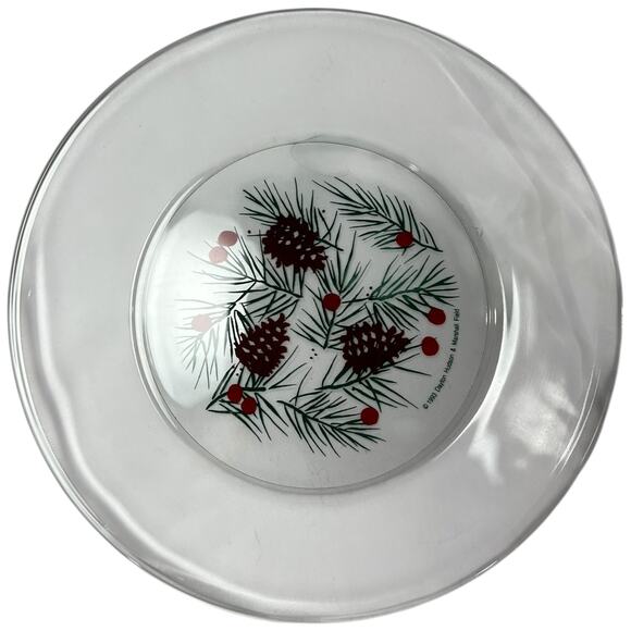 Classic Christmas Pinecone Berries Clear Glass Dessert Plate Retro - Picture 14 of 16